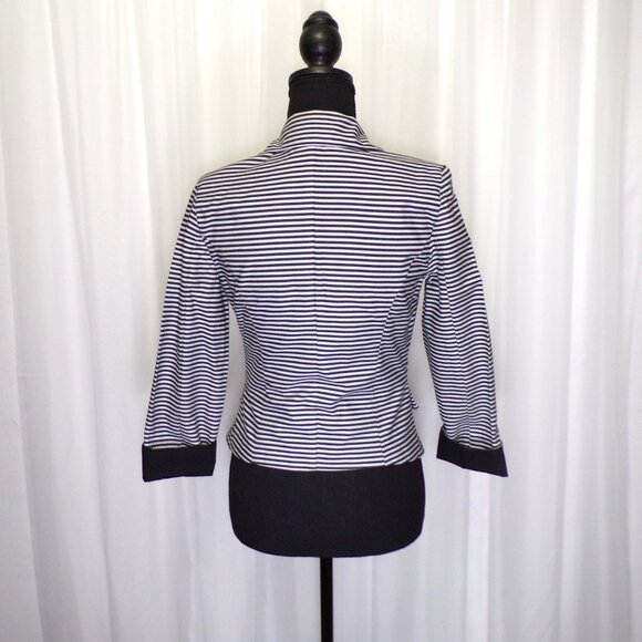A Byer Blazer Jacket Womens Sz SM Black White Striped Shoulder Pads Faux Pockets - Picture 8 of 10